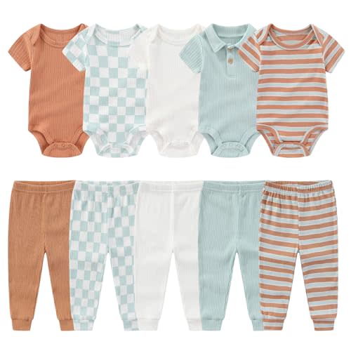 MAMIMAKA Newborn Baby Layette Gift Set 10-Piece Baby Boy Girl Short Sleeve Bodysuits with Pants Infant Outfit Essentials