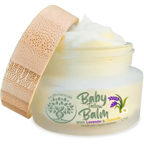Baby Tallow Balm with Lavender Leaf and Chamomile Extract, Whipped Grass fed/finished Tallow, with Organic Ingredients for Delicate Skin (1.7 oz)