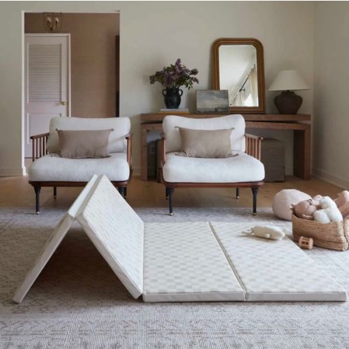 Beige Checker Print Tumbling Mat | Checker in Almond – House of Noa