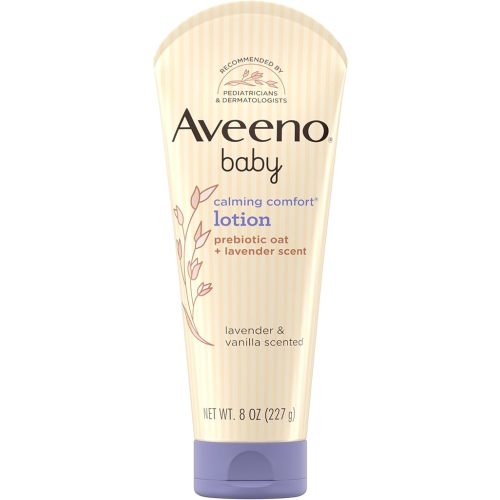 Aveeno Baby Calming Comfort Moisturizing Body Lotion with Relaxing Lavender & Vanilla Scents, Non-Greasy Baby Lotion, Natural Oatmeal & Dimethicone, Paraben- & Phthalate-Free, 8 fl. oz