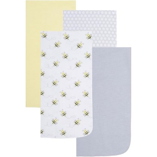 4 Pack of Soft Flannel Receiving Baby Blanket Set for Girls and Boys; Yellow and Gray Baby Swaddle Blankets with Bumble Bee and Honeycomb Designs for Newborn Baby Girl or Boy Nursery