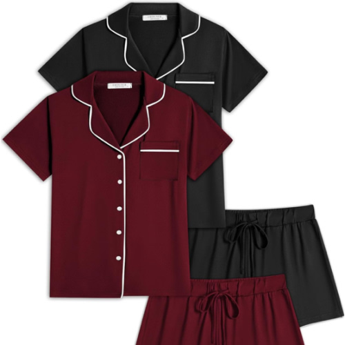 Ekouaer 2 Pack Womens Pajamas Set Button Down Summer Sleepwear Short Sleeve Comfy Pjs Loungewear Set