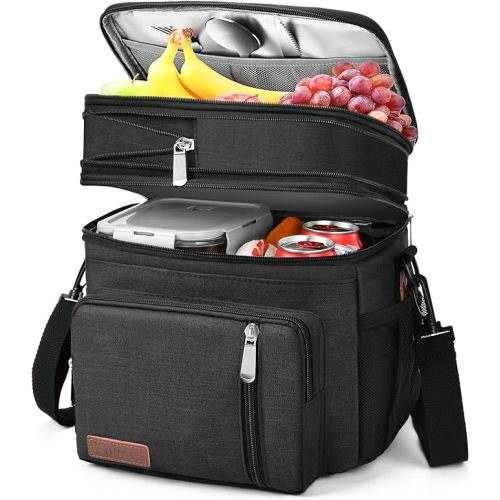 Lunch Box & Lunch Bag for Men Women, Large Insulated Adult Lunch Box Leakproof Lunchbox Cooler Bag for Work Picnic Beach,16L, Black