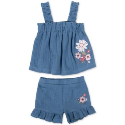 Baby Girls Cotton Chambray Top and Shorts, 2 Piece Set