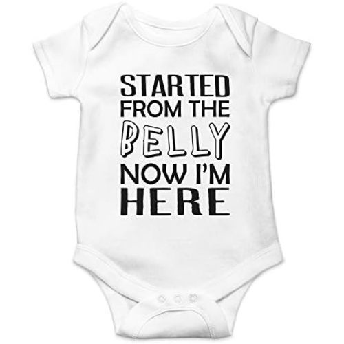 CBTwear Started From The Belly, Now I'm Here - Baby Clothes - Funny Newborn Bodysuit Outfits for Boys and Girls