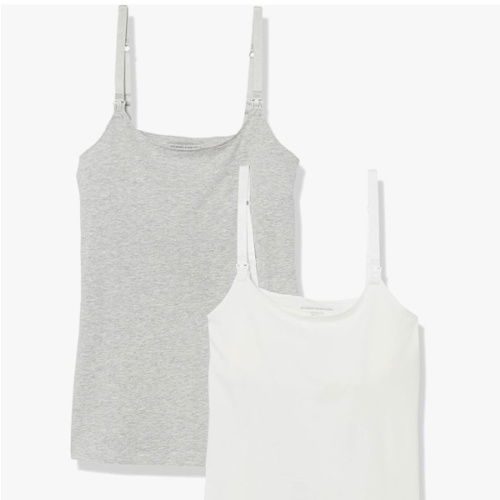 Amazon Essentials Women's Maternity Nursing Tops, Pregnancy Clothes with Adjustable Straps and Built-in Shelf Bra, Pack of 2