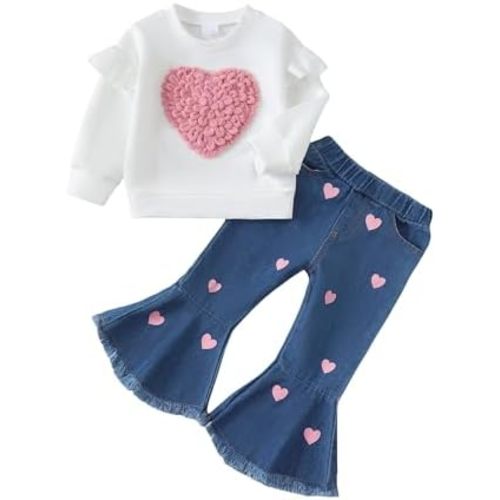 Renotemy Toddler Girl Clothes Baby Girl Winter Outfits Infant Clothing Ruffle Top Denim Pant Jeans Set Cute Clothes For Girl