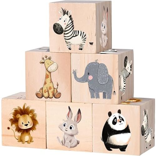 MRYAWXBK 6 Pcs Safari Animals Nursery Decor for Girls & Boys, Wooden Blocks Shelf Decor for Baby Nursery Room Kids Bedroomm