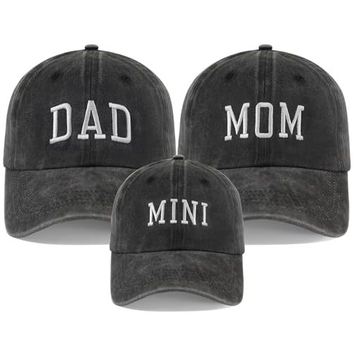 3PCS Dad Mom Mini Hats for Men Women Kids 3-7 Years Old, Adjsutable Cotton Embroidered Family Matching Outfits Baseball Cap