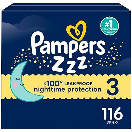 Pampers ZZZ Overnight Diapers, Size 4 (22-37 lbs), 104 Count, Nighttime Protection Disposable Baby Diaper, Night Time Leak and Skin Protection