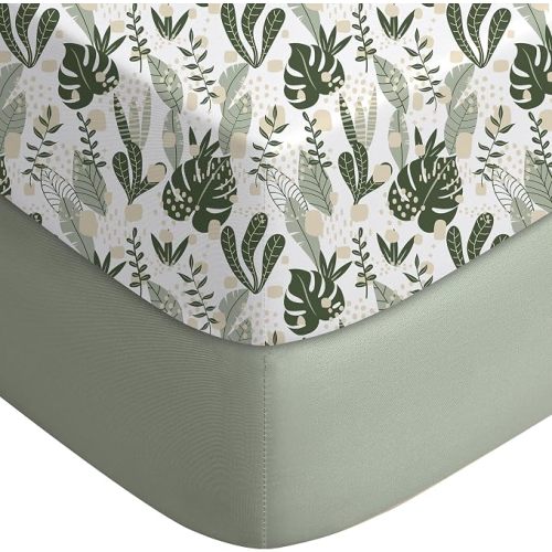Yoofoss 2-Pack Baby Crib Sheets for Boys Girls 52x28 (Green+Banana Leaves)