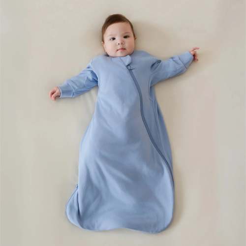 All Season Long Sleeve Sleep Sack 1.0 TOG - Organic Cotton & Camel Wool - Quiet Sky