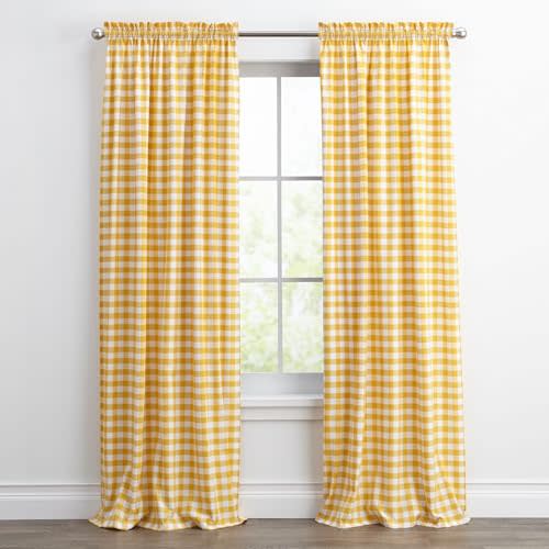 BrylaneHome Achim Home Décor Buffalo Check Rod-Pocket Panel - 42" W 84" L, Yellow