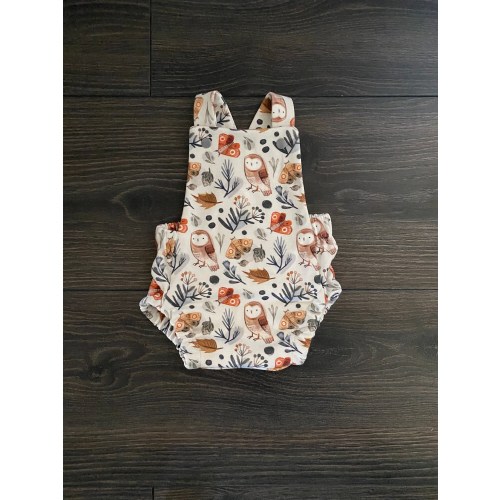 Organic Cotton Knit Baby Romper: Owl & Moth Vintage Print