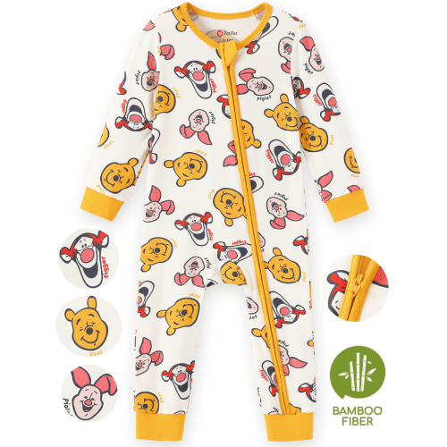 Disney Winnie the Pooh Baby Romper Jumpsuits Bamboo Viscose Zip One Piece Girl Boy Shower Gift Infant