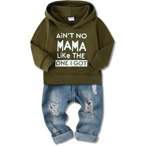 WESIDOM Baby Boy Clothes, Long Sleeve Printing Hoodie With Jeans Pants Outfits Set