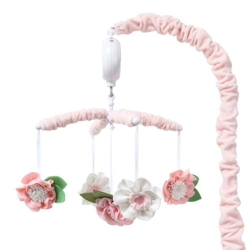 The Peanutshell Pink Floral Musical Crib Mobile plays 12 Lullabies