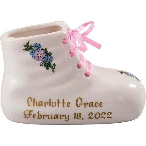 WalterDrake Porcelain Custom Baby Bootie Heirloom – Pink Girl - Customize Ceramic Baby Shoe Keepsake with Baby Name and Birth Date – Birth, Baptism or Christening Gift - 4” Long by 2” Wide