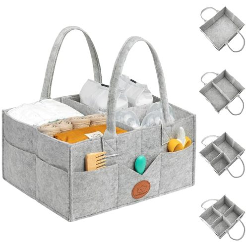 KeaBabies Baby Diaper Caddy Organizer with Handle, Portable - Car Baby Organizers and Storage for Changing Table, Bedside, Nursery, Large Registry & Shower Gift Basket for New Mom Gifts (Classic Gray)
