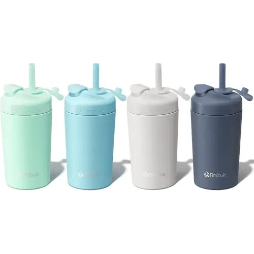 Fimibuke Kids & Toddlers Cups with Straw, 10oz Spill Proof Sippy Cups for Toddlers, Insulated Stainless Steel Kids Tumblers with Twist Lids & Silicone Straws with Stopper for Smoothie, 4 Pack