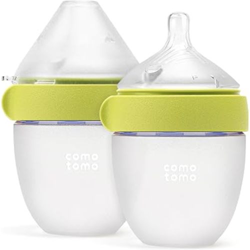 Comotomo Silicone Baby Bottle Gen 2, 5 oz Newborn Slow Flow, Green, 2 Pack