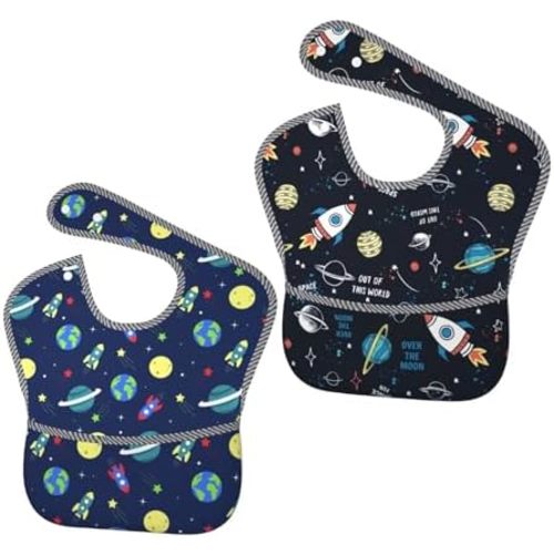 Kawaii Frog Seamless Cute Baby Bibs Set Of 2 Packs For 6-24 Months Waterproof Washable Fabric For Boys Girls
