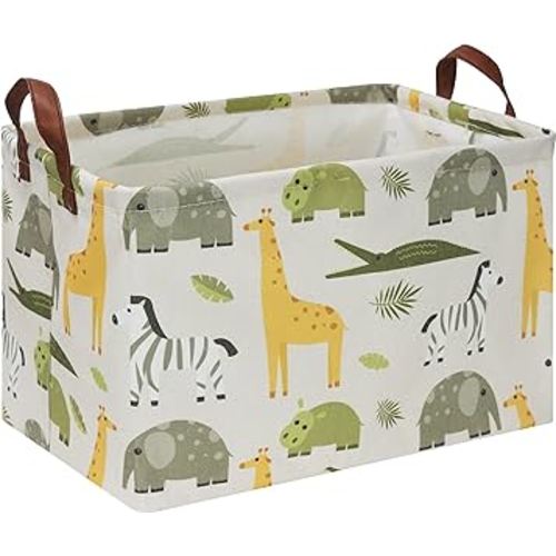 Rectangular Green Storage Basket,Collapsible Gift Basket with Handles,Kids Toys/Books Box,Room Decor(Green Animal)