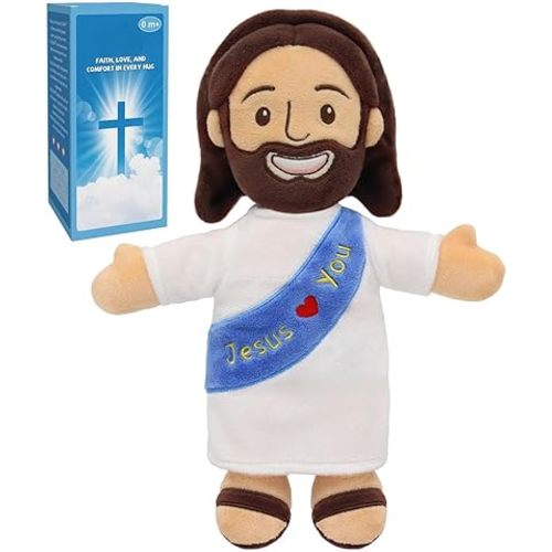 Yelakey Jesus Plush 11.8" Stuffed Doll Soft Religious Plushie for Kids Christian Toy for Easter Christmas Baptism (Blue)