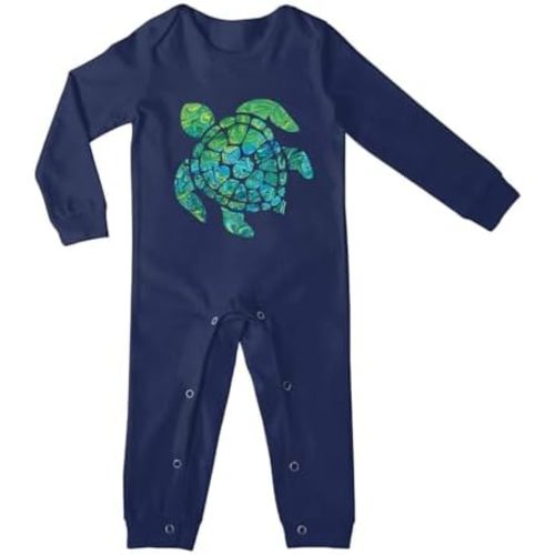 Sea Turtle Long Sleeve Infant Baby Boy Girl Jumpsuit Footed Bodysuit