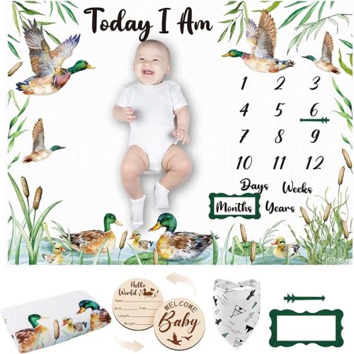Mallard Duck Monthly Milestone Blanket for Baby Boy