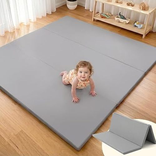 Mallify Foldable Baby Play Mat, 50''x50'' Waterproof Thicken Foam Vegan Leather Playpen Mat for Infants and Toddlers, Portable Baby Mat for Floor, Grey