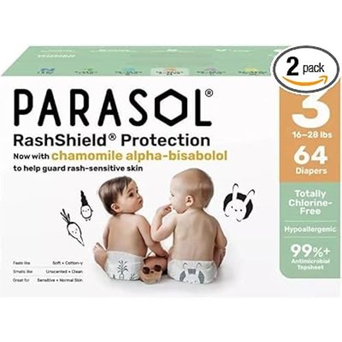 Parasol Chlorine-Free Premium Diapers with RashShield Protection (Size 3)