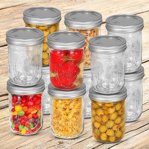 Ball Regular Mouth Mason Jars 8 oz. 12 Pack Bundled with Peaknip Jar Opener