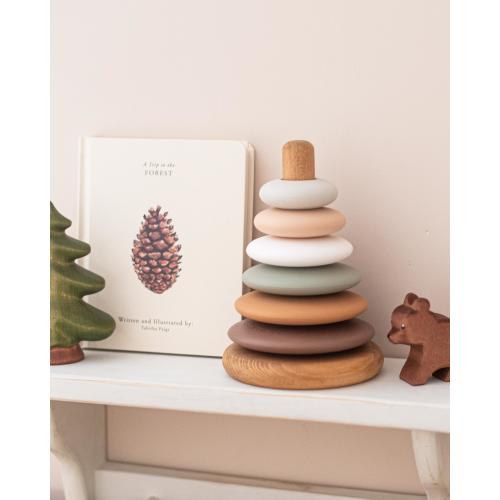 Silicone + Wood Ring Stacker Toy (Woodland)