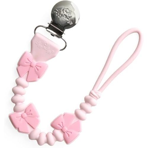 Itzy Ritzy Silicone Pacifier Clip, Binky Clip Holder for Babies (Pink Bows) | 100% Food-Grade, BPA-Free Silicone Pacifier Clip with Secure Clasp, One-Piece Design, Keeps Pacifiers, Teethers & Toys Close