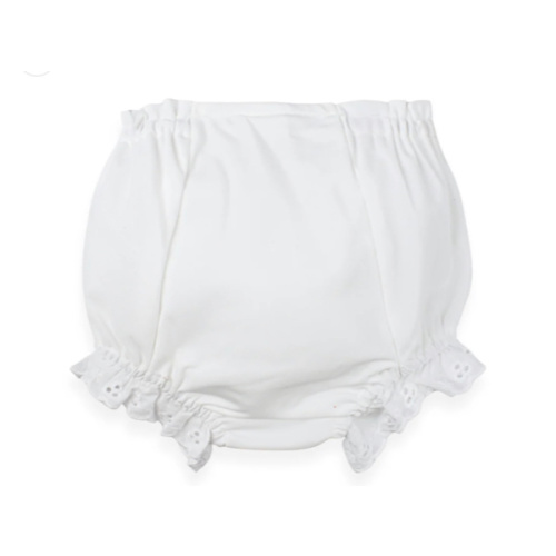 White Cotton Batiste Baby Diaper Cover with Eyelet Ruffle - PatyInc