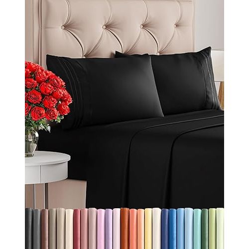 King Size 4 Piece Sheet Set - Comfy Breathable & Cooling Sheets - Black