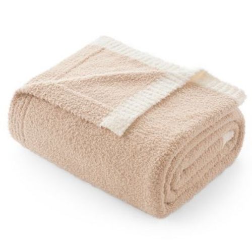 Soft Knit Throw Blanket Reversible Essential Solid Color Blanket, Beige, 50"*60" - Snuggle Sac