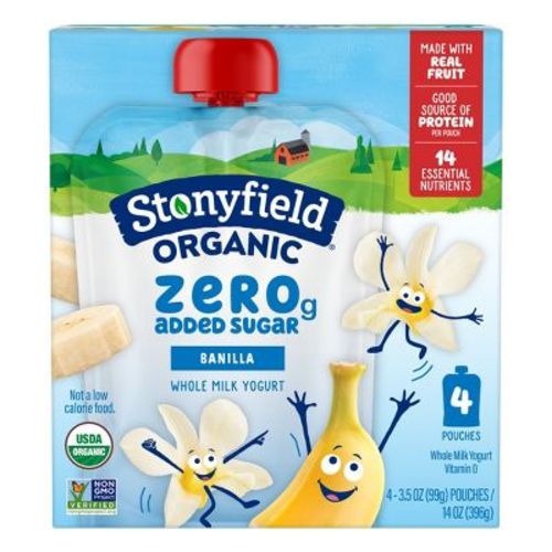 Stonyfield Kids' Organic ZERO Added Sugar Kids Pouch Vanilla 3.5oz 4pk