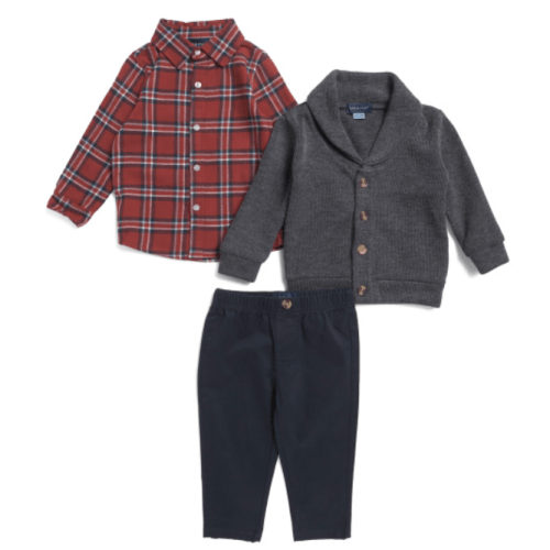 Infant Boys 3pc Plaid Shirt Cardigan And Pants Set | Kids & Baby | T.J.Maxx
