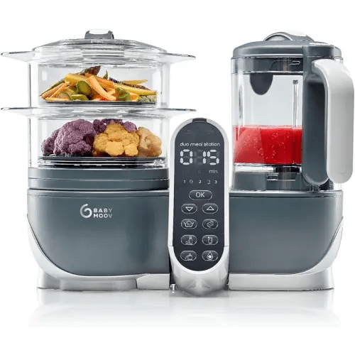 Babymoov Duo Meal Station Grey: Multi-Speed Baby Food Maker Steamer and Puree Blender, Baby Food Processor that warms & defrosts (Nutritionist Approved)