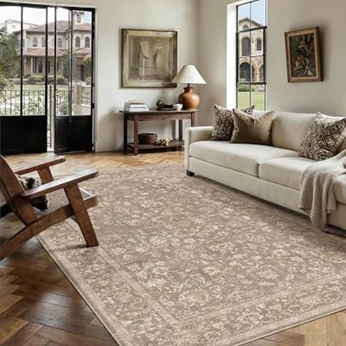 PureCozy 5x7 Deep Brown Area Rug Washable Non Slip Vintage Living Room