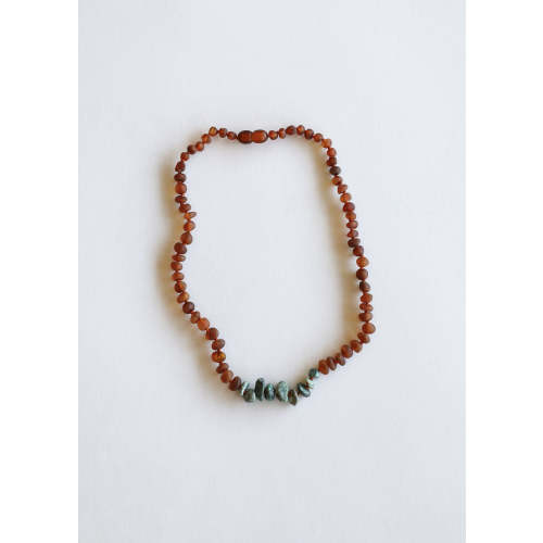 Teething Necklace- Raw Cognac Baltic Amber + Raw Turquoise Jasper