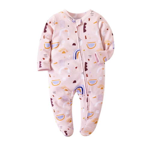 Baby Girl Jumpsuit Long Sleeve Zip up Round Neck Cute Print Footed Warm Jumpsuit Romper Clothes for Infant Hot Pink 9M