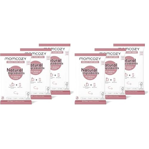Momcozy Natural Breast Pump Wipes for Pump Parts Cleaning On-the-go, 30 Count (Pack of 3), Flash Clean & Resealable Pump Wipes