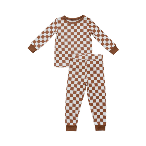 Rust Checkered Ribbed Bamboo Cozy Set