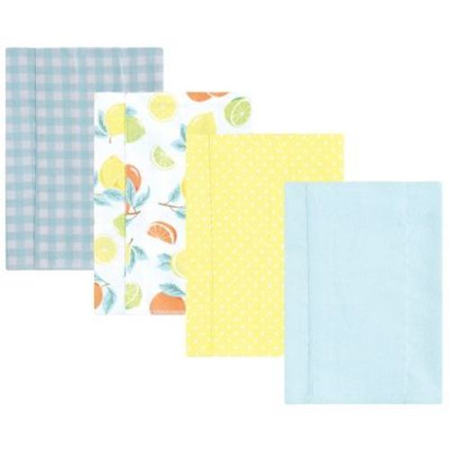 Luvable Friends Hudson Baby Infant Cotton Poly Flannel Burp Cloths 4pk, Pastel Citrus