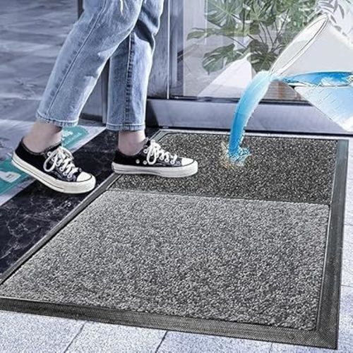 23x35 inch 2 in 1 Disinfecting Sanitizing Floor Entrance Doormats, Wet Dry Shoe Mat, Disinfection Entry Rug Shoe Sanitizer, Indoor Outdoor Rug, Shoe Sole Cleaning Mat (Grey)