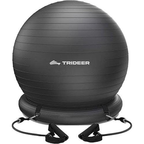 Trideer Exercise Ball Chair with Base & Resistance Bands for Home Gym, Stability Ball Seat for Core Workout and Back Support