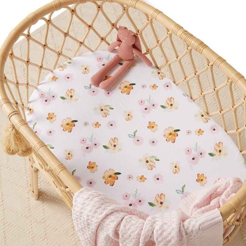 Poppy Flower Organic Bassinet Sheet & Change Pad Cover | Snuggle Hunny